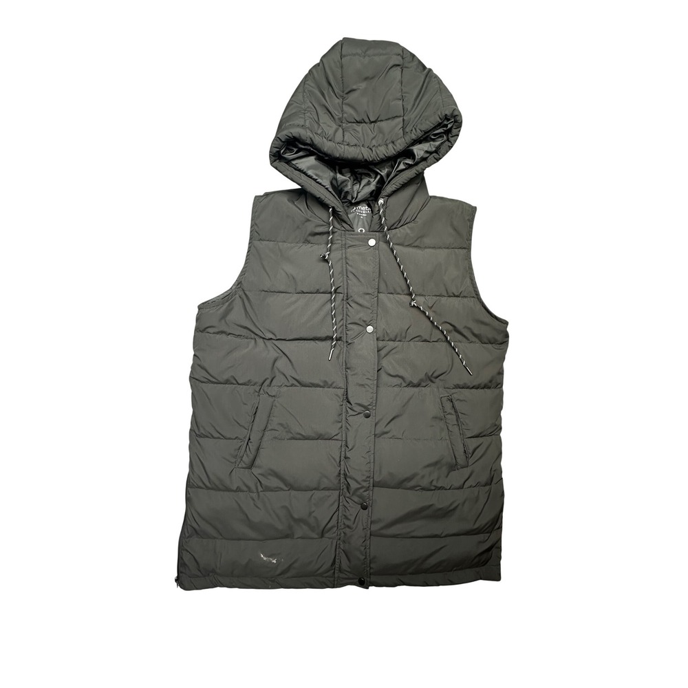 Meta Activewear Quilted Puffer Vest Mens XL Black Hooded Side Zip Gorpcore